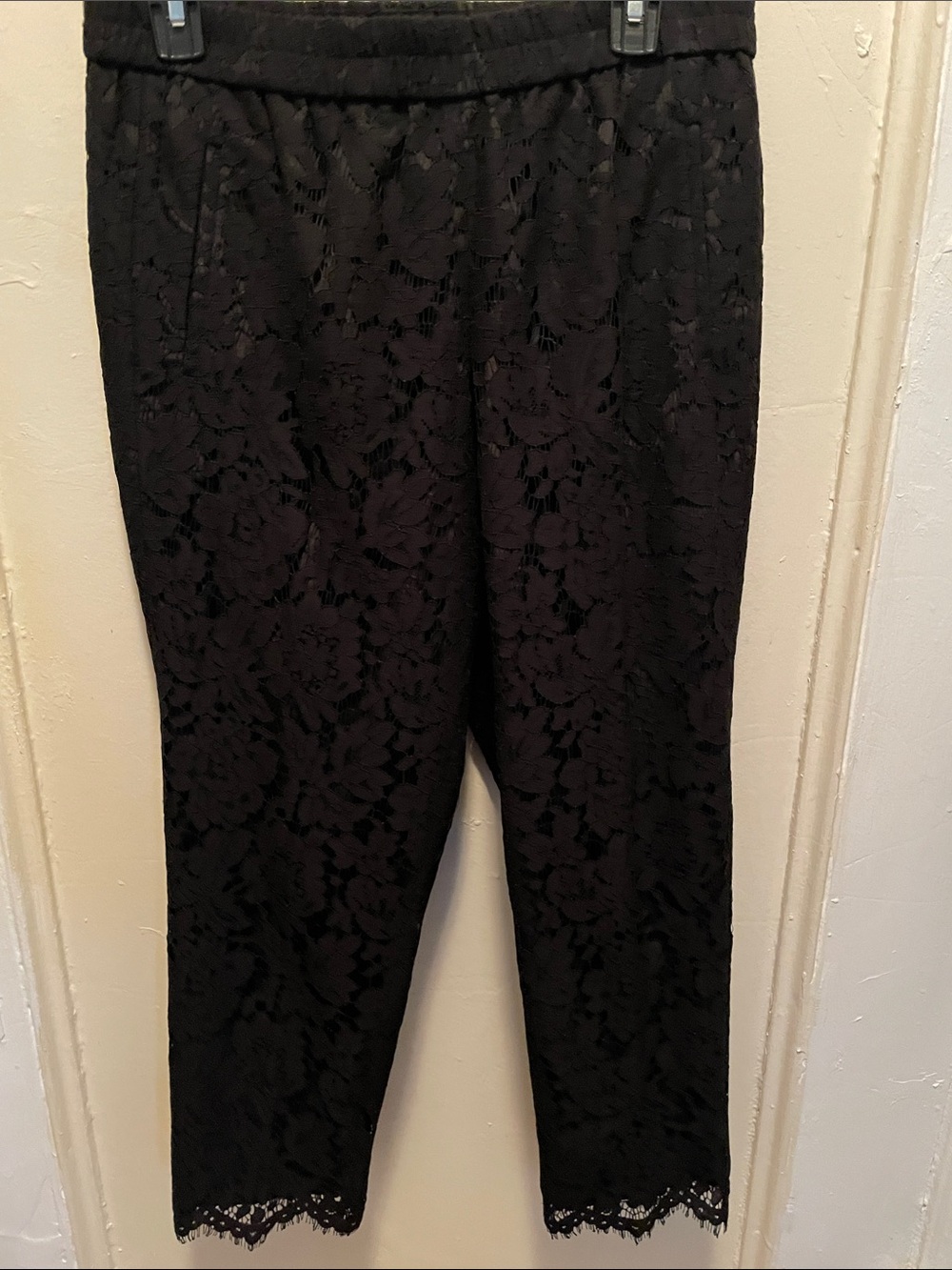 J. Crew Black Floral Lace Cropped Pants
